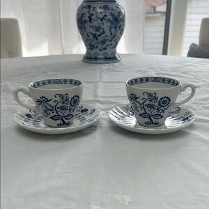 J & G Meakin Vubtage Blue and White Floral Nordic Teacup Set
